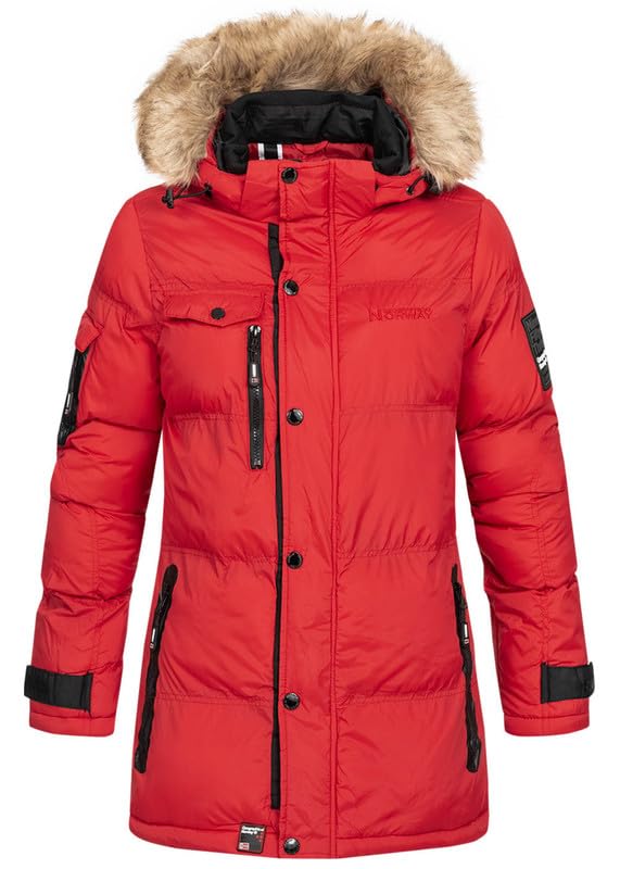 Geographical Norway Bonapart Lady - Winterjacke Damen Warme Steppung Mann Herbst Winter - Warme Manteljacke leicht Kapuze - Daunenjacke Windstopper Langarm Polsterung - Frauen (Rot M)