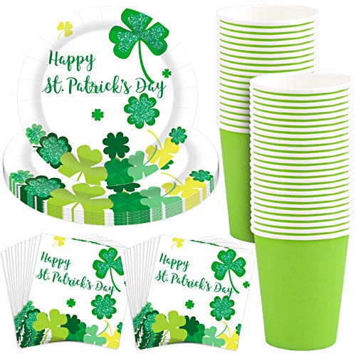 WXJ13 St Patrick's Day Party Supplies Shamrocks Dinner Irish Party Supplies Disposable Dinnerware Set Decoration, Serves 32
