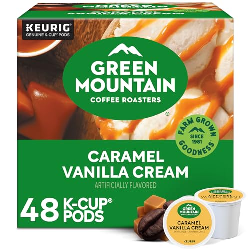 Green Mountain Coffee Roasters Caramel Vanilla Cream, Single-Serve Keurig K-Cup Pods, Flavored Light Roast Coffee Pods, 48 Count