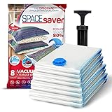 Spacesaver Premium Vacuum Storage Bags. 80% More Storage! Hand-Pump for Travel! Double-Zip Seal and Triple Seal Turbo-Valve for Max Space Saving! (Variety 8 pack)