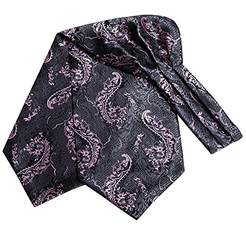 Image of Hi-Tie Silk Ascot for Men Self Tie Men's Cravat and Flower Lapel Pin Handkerchief Cufflinks Set for Wedding Party