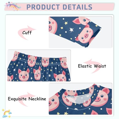 ALAZA Starry Pig Piggy Blue Pajamas Long Sleeve Sleepwear 2-Piece Pajama Set4