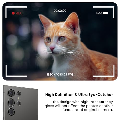 Image of FIRST MART Black Camera Ring Guard Protector for Samsung Galaxy S24 Ultra | Tempered Glass with Metal Alloy Rings, HD Clear, Scratch Resistant, Case-Friendly | Pack of 1