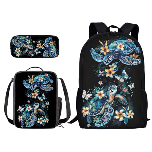 Sacs à dos thermiques Xoenoiee 3 en 1 pour enfants avec motifs tortue de mer et floral
