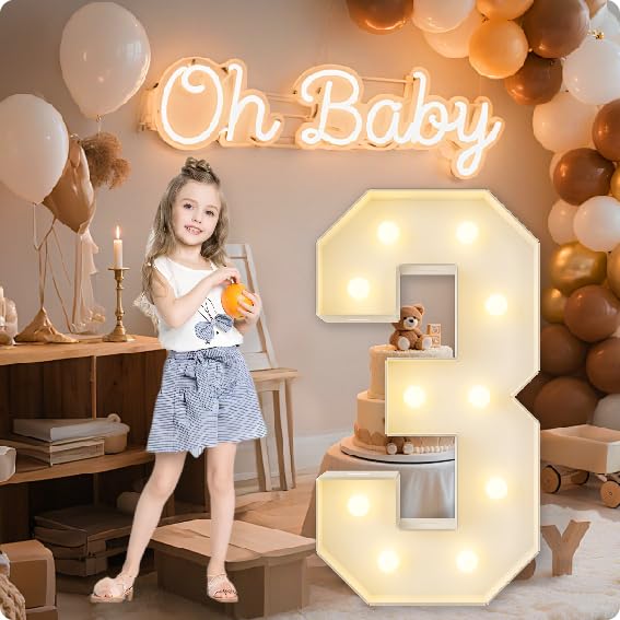 HXWEIYE Large Marquee Numbers 3, 3FT Battery Operated, Easy to Assemble