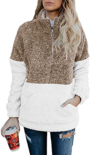 Image of BTFBM Women Sherpa Pullover Quarter Zip Long Sleeve Fluffy Soft Fleece Jackets Sweaters Sweatshirts Hoodies Outwear Coat