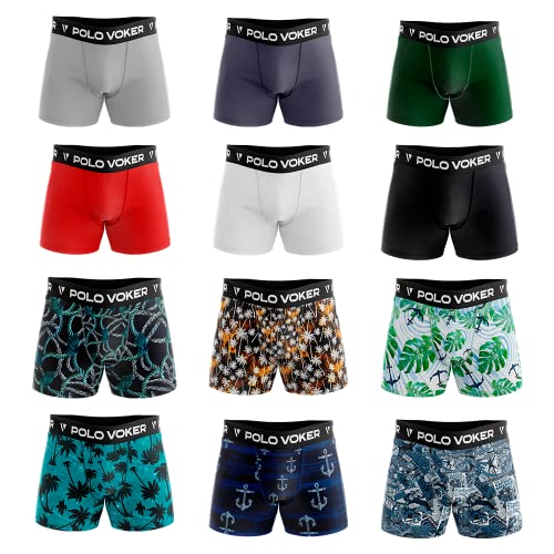 Kit 12 Cuecas Boxer Adulto Microfibra Laycra - Polo Voker - M - Estampadas e Lisas