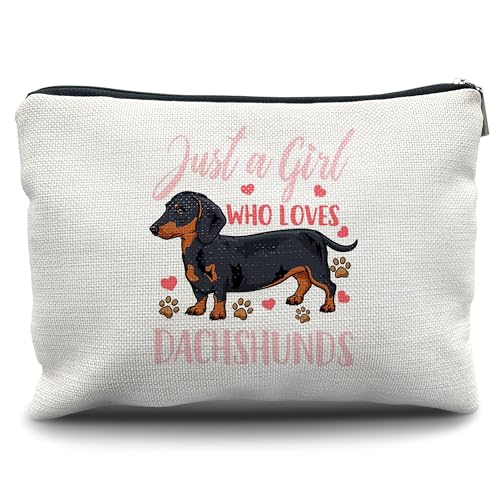 Nogrit Dachshund Makeup Bag Cosmetic Bag,Just a Girl Who Loves Dachshund Dof Makeup Travel Toiletry Bag,Dachshund Mom Gifts for women weiner dog decor weiner gifts