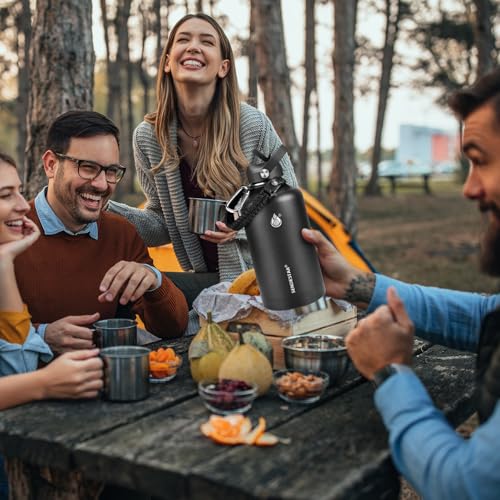 Image of One Gallon Insulated Water Bottle, Triple Wall 128 oz Stainless Steel Wide Mouth Water Bottles (Cold for 48 Hrs), Leak Proof, Non-BPA, Large Water Flask Jug with Paracord Handle & Straw Spout Lids