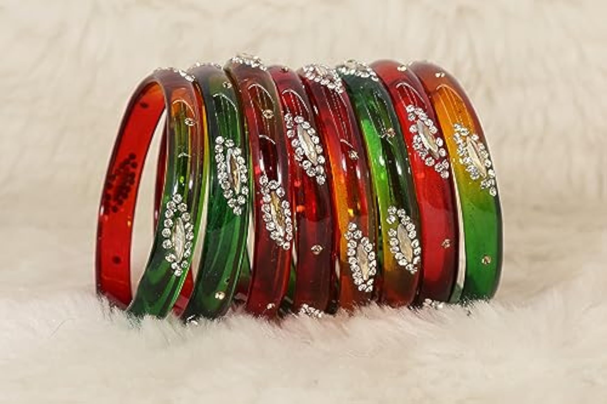 Zircon Gemstone Studded Kada Bangles Set For Women (Pack of 8)