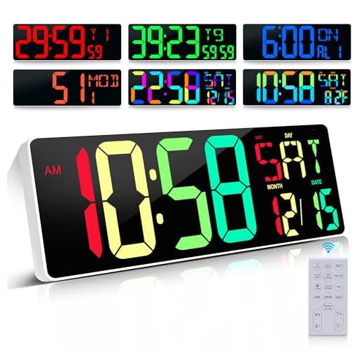 Large Digital Wall Clock Large Display 17.2" Large Digital Timer with 9 Groups Timer Remote Control for Gym Classroom 10 Colors Available for LED Wall Clock with Temperature Date Week DST Dynamic RGB