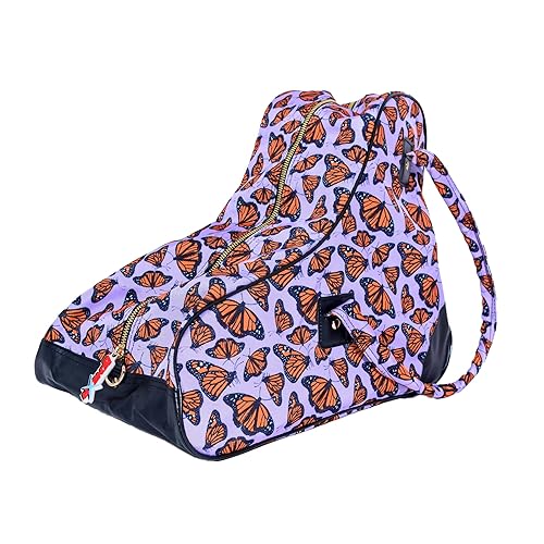 LENEXA Nylon Roller Skate Bag | Shoulder Strap and Handles and Reinforced Bottom Fits Quad Skates to Men's 12 | Butterfly