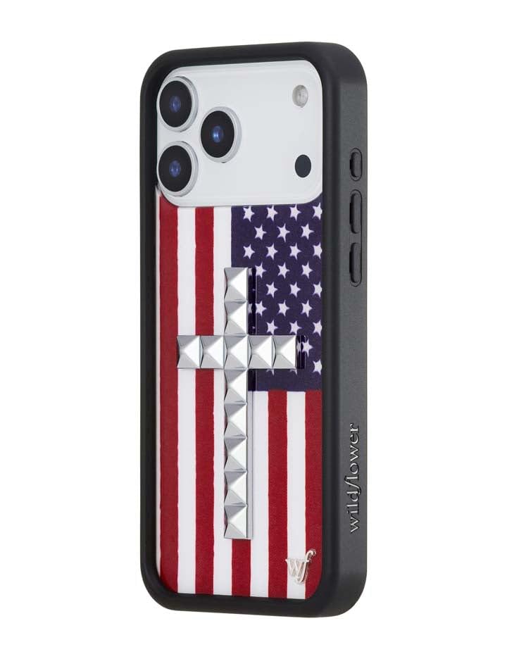 Image of Wildflower Cases - iPhone 17 Pro Max Compatible - Stud Cross American Flag