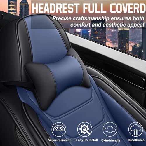 Image of Car Seat Covers Fit for Chevrolet Tahoe 1995-2025, Leather Automotive Seat Covers for Trucks, Heavy-Duty Wear Resistant Seat Protectors, Easy to Install, 5 Seats with Pillows, Black Blue
