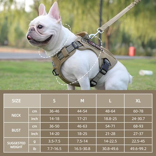 Tactical Dog Harness and Leash Set for Small Medium Large Dogs Reflective Pet Harness Waterproof Adjustable Dog Vest Handle Bag Night Easy Walk Hiking Training (Brown + Dog Leash, Small) - Image 3