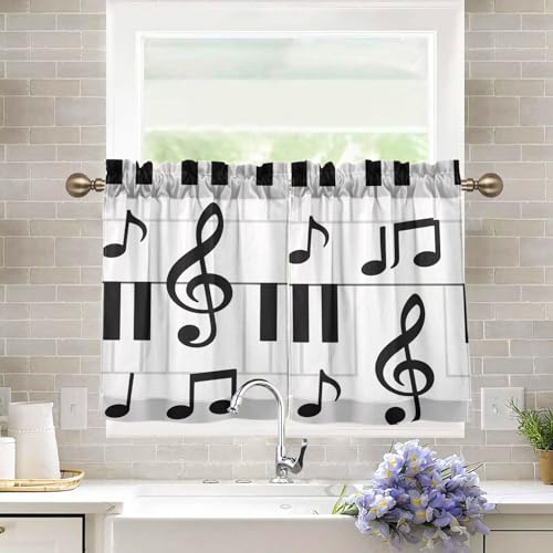 Flradish Cartoon Piano Keys Kitchen Curtains 24 Inch Length Blackout