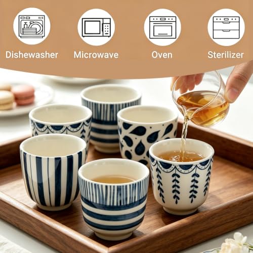 FYSUIMU 6Pcs Blue Floral Tea Cup Vintage Chinoiserie Flower Ceramic Coffee Mug Small No Handle Teacup for Matcha Latte Juice by FYSUIMU - Used condition - Image 3