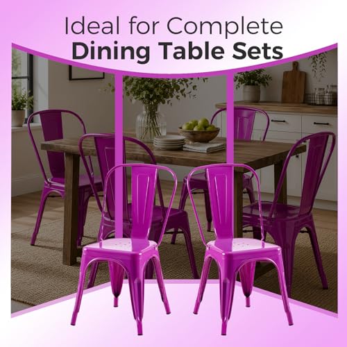 Image of Metal Dining Chairs with Backrest, Stackable, Purple, 12 Pack | Easy Assembly, Non-Slip Feet, 330 lb Capacity, Kitchen, Restaurant, Cafe, Pub, Covered Patio