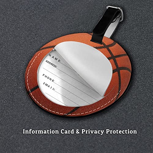 Funny Basketball Luggage Tags For Boys Teens Men Suitcases, 2 Packs Round Travel Tag, Durable Leather Name Id Identifier Labels With Privacy Cover For Sports Kids Adults Baggage Backpack Bag #TOP1