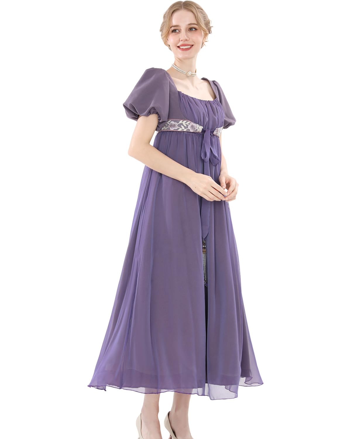 Damen Regency Empire Kleid 19.Jh. Kostüm mit Handschuhen Hochzeit Tee Party