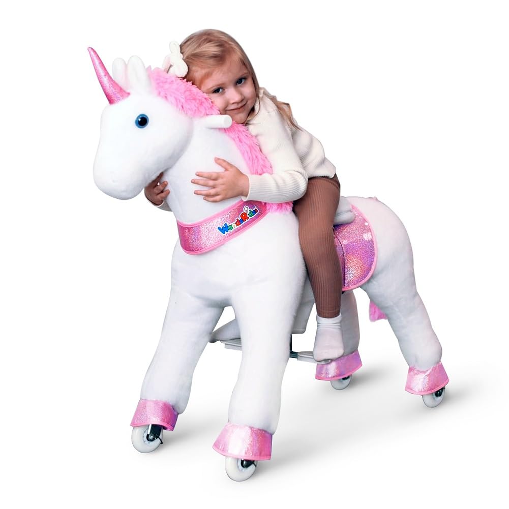 Amazon.com: WondeRides Ride on Unicorn Horse Pink Pony Cycle