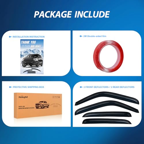 Image of Nilight Tape-On Rain Guards for Chevy Tahoe /GMC Yukon 2000-2006, 4PCS | Fits Tahoe /Yukon 2000 2001 2002 2003 2004 2005 2006 Smoke Window Visors for Fresh Air in Rainy Weather