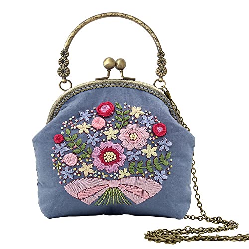 Image of Gogobear Embroidery DIY Bags Purse Wallet Handmade Crossbody | Needlework Sewing Craft, with Pattern & Instructions, Friend Gifts, Retro Vintage Style