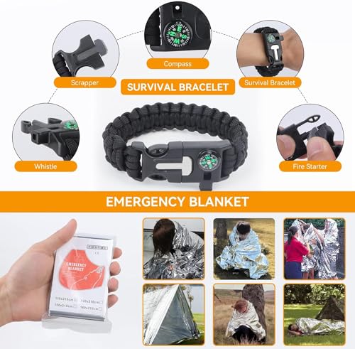Kit de Supervivencia, 18 en 1 Equipo de Supervivencia, Profecional Multifuncional Kits Tácticos, Supervivencia de Bolsa de Herramientas para Que Viajan Hacen Senderismo Montañismo Acampa