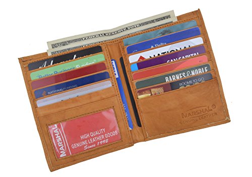 Men's Genuine Leather Bifold Wallet Slim Hipster Cowhide Credit Card and ID New (Tan)2