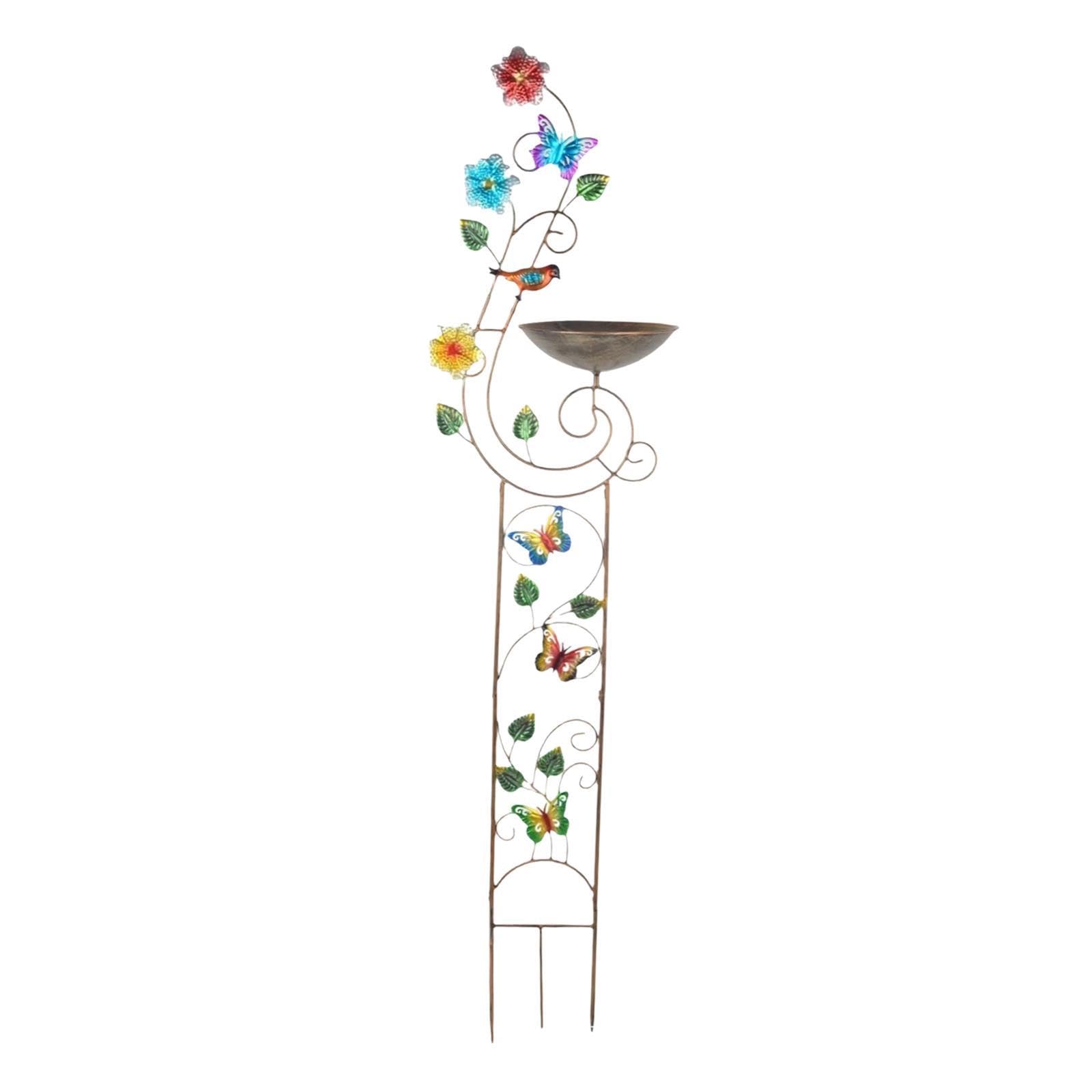 KESOTO Abbeveratoio per Uccelli con Struttura Vegetale, Accessorio Decorativo da Esterno, in Metallo, Farfalla
