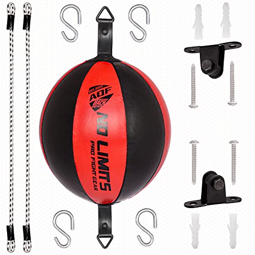 AQF Boxen Doppelendball Rex Leder Boxbirne Set MMA Punchingball Erwachsene Training Speedball Set (Schwarz Rot)