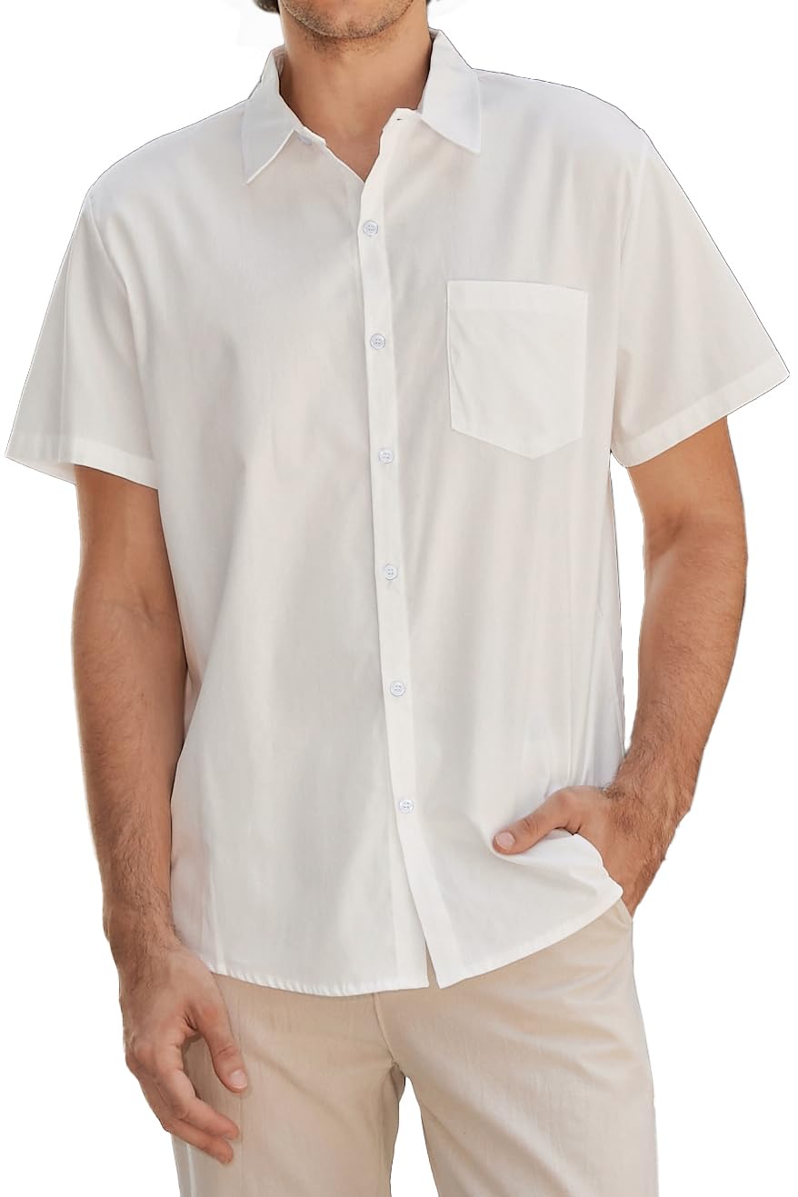 SANGTREE 100 Cotton Mens Short Sleeve Button Down Shirt Summer Casual Dress Shirts for Men