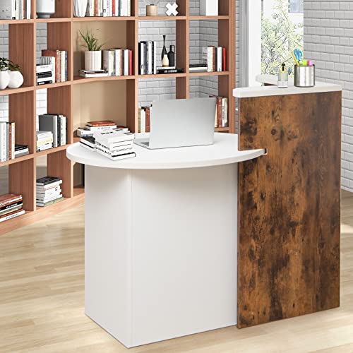 Tangkula Reception Desk, Front Counter Desk With Lockable Drawer & Adjustable Shelf, Oval Desktop, Retail Counter For Checkout, Computer Workstation For Salon Lobby Office, Home Office Desk #TOP3