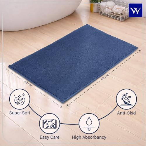 Image of Welspun Premium Bath Mats Small for Hall, Bedroom & Living Room | Solid Design | Anti Skid | High Durability | Stain Resistant | Machine Tufted | (2 x 2 ft Fts, Dark Blue)