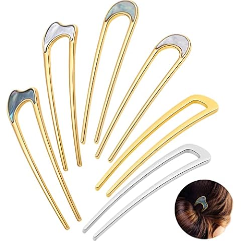 Canlierr 6 Pieces Simple Metal U Shaped Hair Pin French Style Hairpins Fork Sticks 2 Prong Updo Chignon Pins Hair Accessories for Long Hair Women Girls Cover