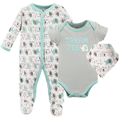 Luvable Friends Unisex Baby Sleep and Play, Bodysuit and Bib, Elephants, 0-3 Months