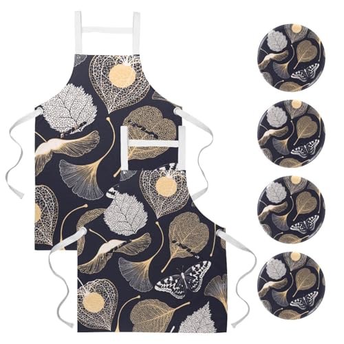 Tablier de serveuse de cuisine anti-taches imprimé ginkgo biloba pour le travail