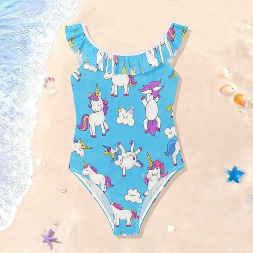 Traje de baño azul de unicornios transpirable para playa de niñas 2