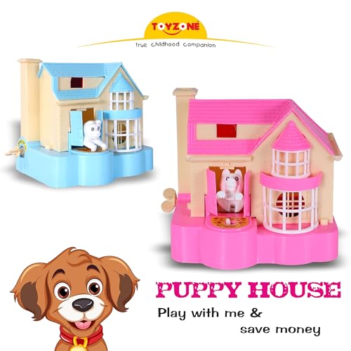 Image of Toyzone Puppy House Coins Bank (Pink) | Classic Puppy House Toy | Coin Stealing Puppy House | Coin Collecting Saving Box | Piggy Bank | Kids 1-8 Years