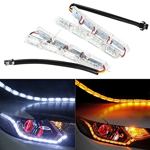 Inlink 2pcs 16 LED Daytime Running and Turn Signal Light Decorative Lamp Waterproof Flexible Installation Changeble Color White/Yellow Light