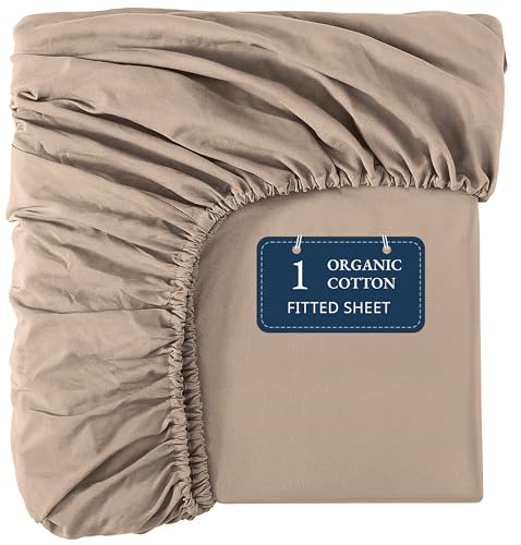 Lane Linen 100% Organic Cotton Queen Size Fitted Sheet Only (60"x80") - Super Soft 100% Cotton Queen Fitted Sheet - Lightweight & Durable Cotton Bed Sheet - Taupe
