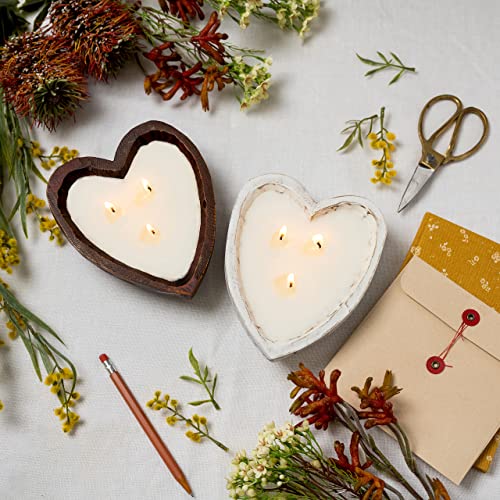 Jollifiers Heart Dough Bowl Candle - Romantic Candles With Candle Snuffer & Heart Candles: Three Wick Candle In Heart Shaped Candle. White Hearts Dough Bowl Candles Or Acacia Wooden Candle Bowl #TOP6