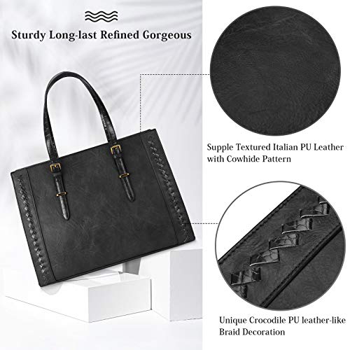 Laptop Bag For Women Waterproof Lightweight 15.6 Inch Leather Laptop Tote Bag Large Women Briefcase Professional Business Office Computer Work Bags Shoulder Handbag Black #TOP5