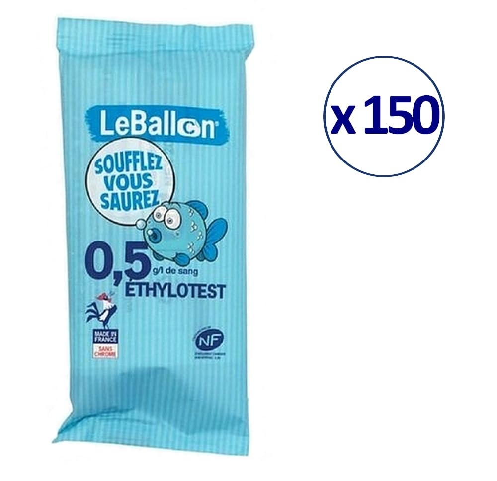 ETHYLOTEST Contralco NF X 20702 - Taux 0,5 g - Lot de 150 ex - sans Chrome - Produit français - Le Ballon - Validité 08/2028