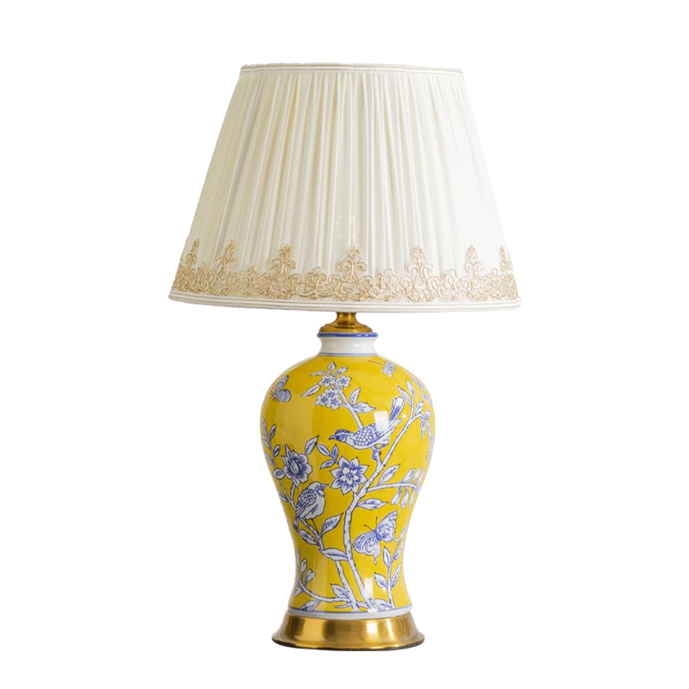 SANBDDLYY 25.9" Tall Ceramic LED Table Lamp - Chinese Flower and Bird Design Traditional Bedside for Bedroom and Living Room