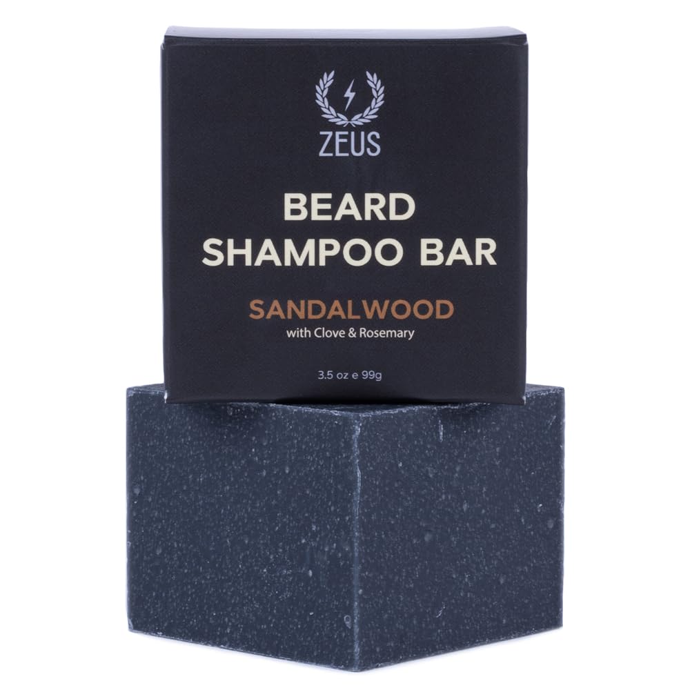 ZEUS Beard Wash Bar for Men, All-Natural Hydrating Shampoo, Skin-Clarifying Soap & Beard Care Cleanser with Natural Ingredients, Anti-Itch & Gentle on
