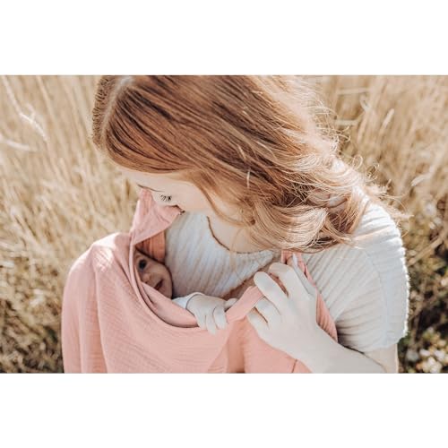 Image of Konssy Muslin Nursing Cover Up for Breastfeeding with Rigid Hoop | 100% Cotton Nursing Apron, Lightweight & Breathable, Carseat Canopy, Breast Feeding Covers for Women