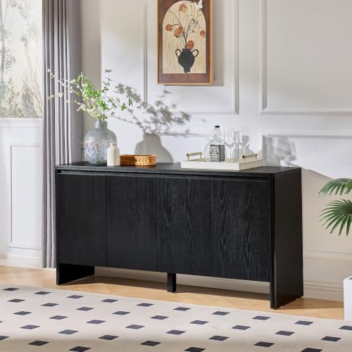 Image of 61 inch Black Sideboard Buffet,Credenza Storage,Media Console Cabinet