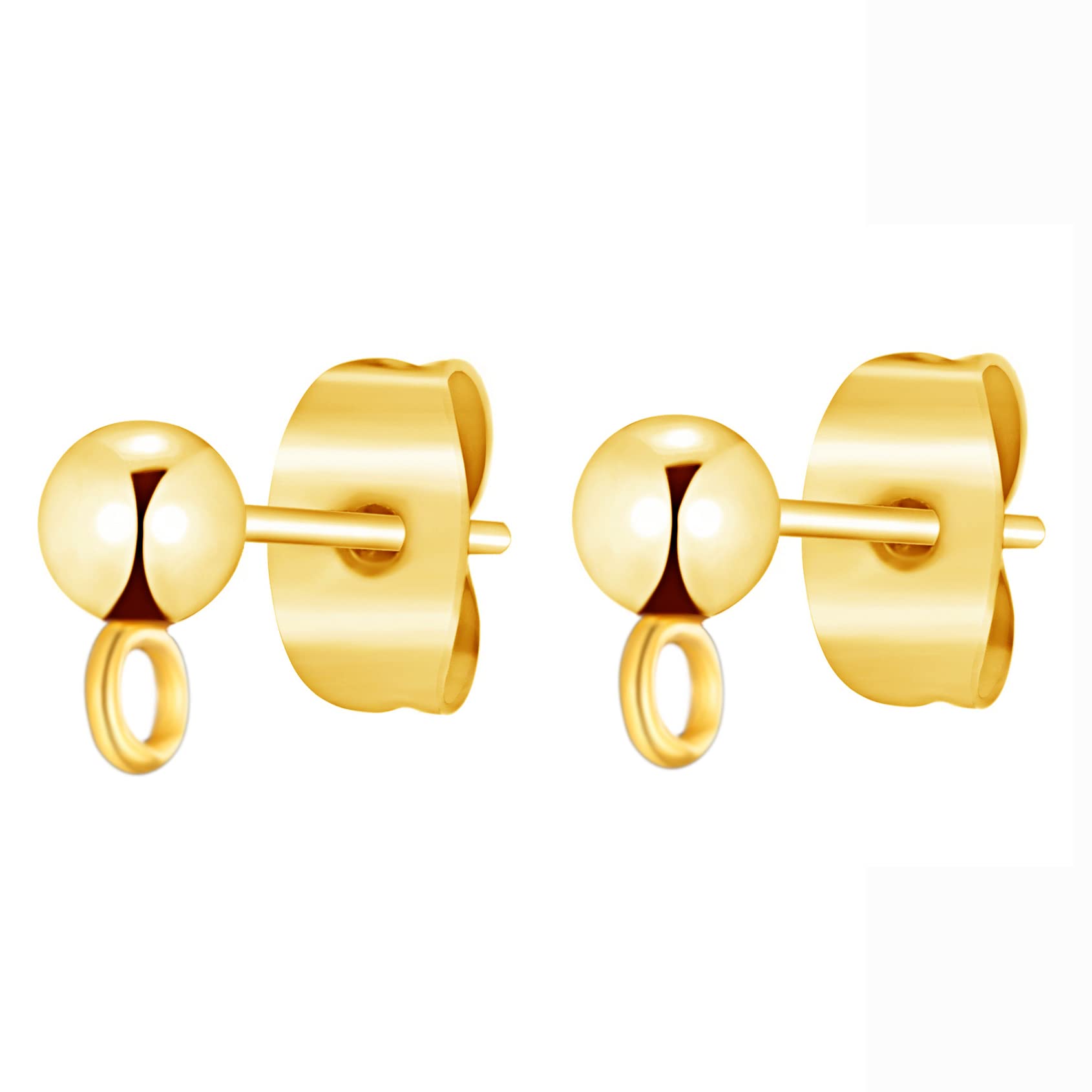 30 Sets Gold Color Stainless Steel Solid Round Ball Post Stud Earrings with Loop for Jewelry Dangle Earring Making