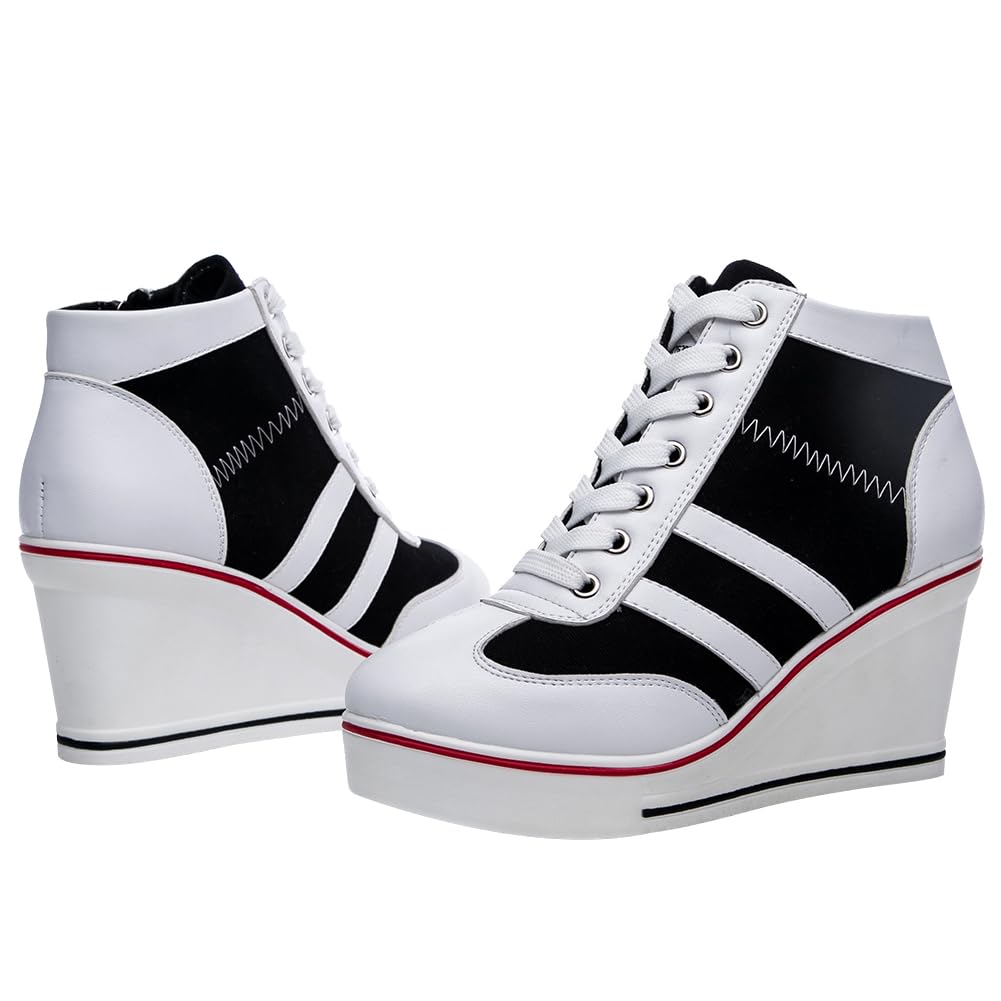 rismart Donna Tela Scarpe da Ginnastica con Zeppa Plateau Scarpe Alte Casual